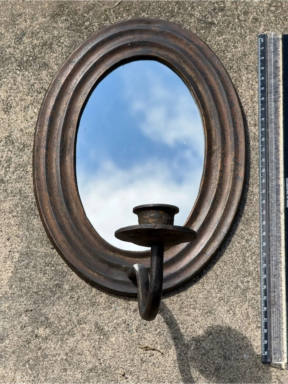 Iron Oval Mirror and Candle Stick Holder